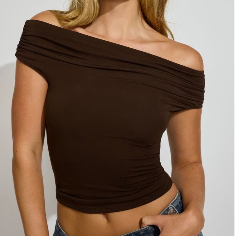 NWT Garage Smooth Off Shoulder Top Armadillo Dark Brown XXS